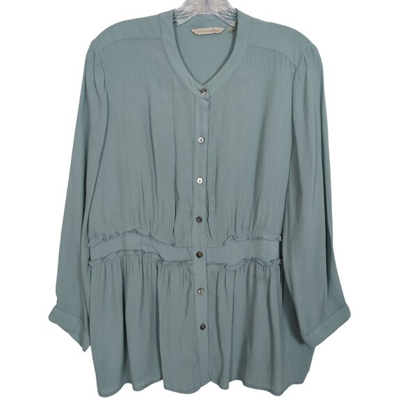 Soft‎ Surroundings Women's Button-Up Tunic Top M 100% Viscose Light Green - Picture 1 of 10